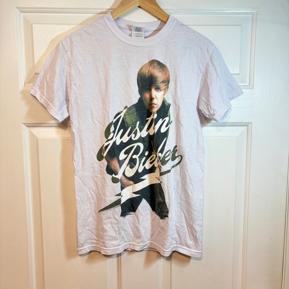 Justin Bieber My World Tour 2010 White Concert Shirt Gildan S Vintage Two Sided